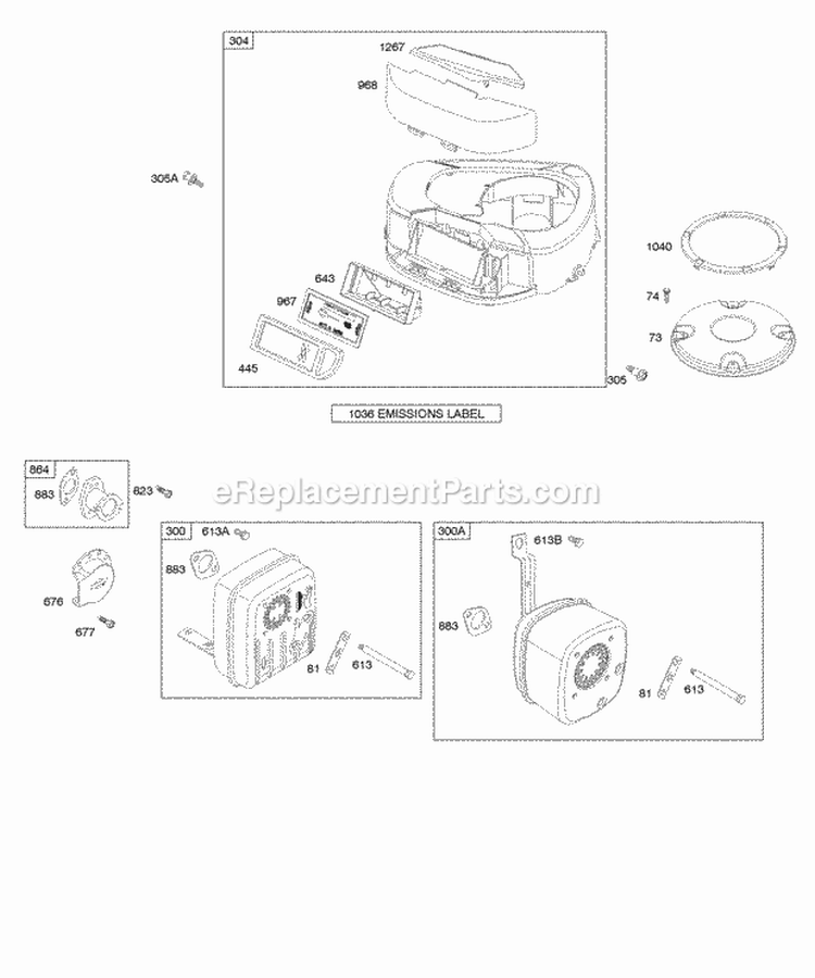 Air Cleaner Blower Housing Exhaust System Diagram and Parts List for  Briggs and Stratton Engine